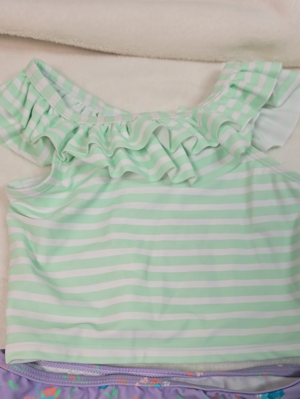 Ruffle Butts Ruffle Tankini Set - Mint Stripe & Lavender Floral Size 7 Nwt
